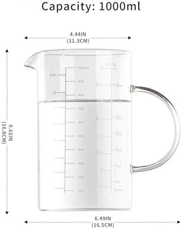 1000ml/4 Cup Measuring Cup,Glass Measuring Cup with Handle,Measuring