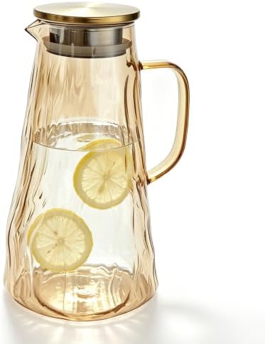 1.8L Amber Glass Pitcher with Lid – Bark Texture Design, Borosilicate