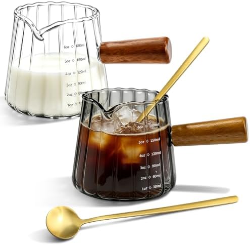2Pcs Espresso Cups & Spoons, Ribbed Milk Frothing Cup, Espresso