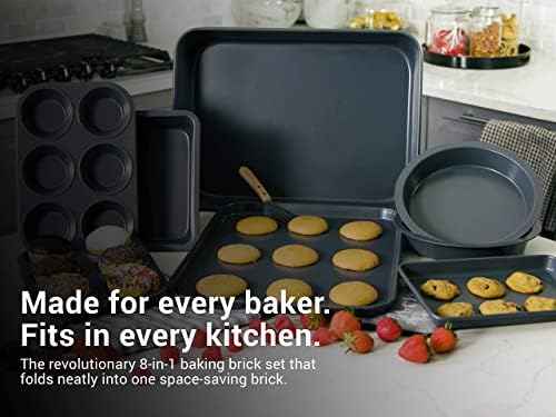 Elbee Home 8 Piece Nesting Bakeware Set, Nonstick Cookie Sheets and Tins