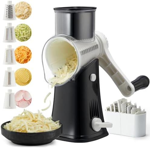 Rotary Cheese Grater Hand Crank, 5-Blade, Black