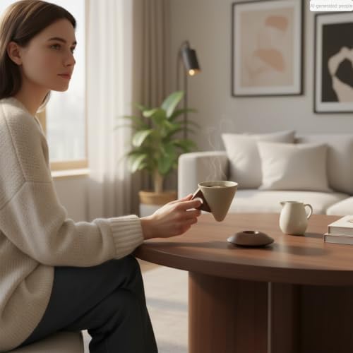 Cone Ceramic Coffee Mug with Acacia Wood Base - Conical Espresso Cup