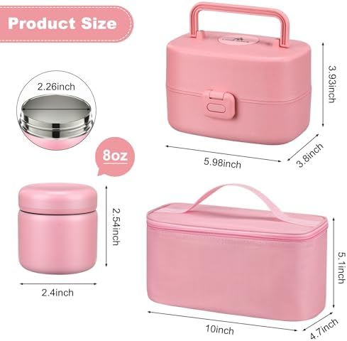 Pawtong Bento Lunch Box with 8oz Soup Thermo, Pink