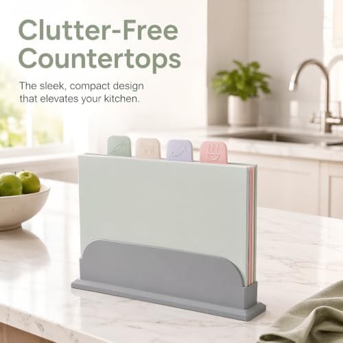 Color Coded Cutting Board Set with Holder, 4 Pcs