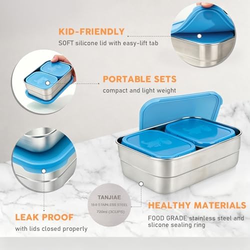 Tanjiae 3 CUP+1 CUP Stainless Steel Lunch Snack Containers Set | Leak