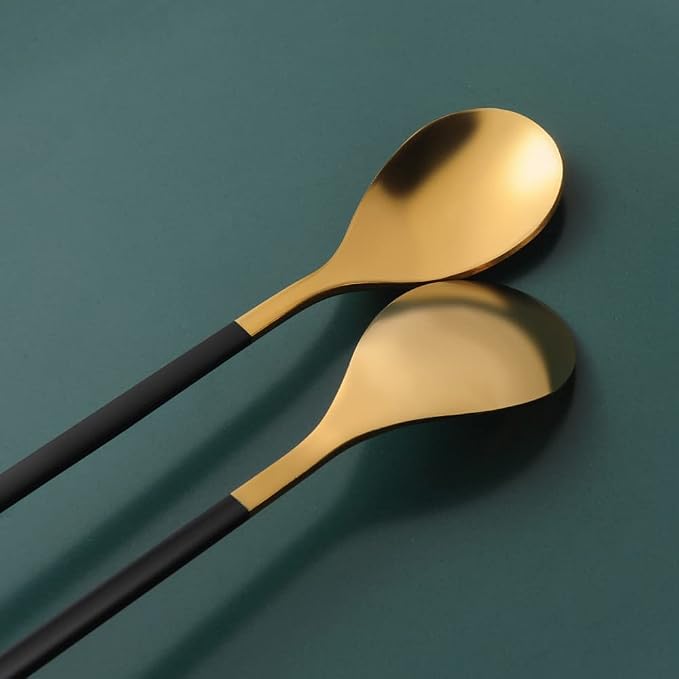 AnSaw 6-Piece Elegant Black & Gold Leaf Long Handle Teaspoons - Image 7