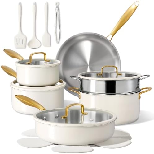 CAROTE 18 PCS Stainless Steel Cookware Set, Pots and Pans Set