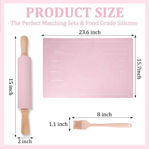 3Pcs Silicone Rolling Pin for Baking Sets,15Inch Pastry Dough Roller