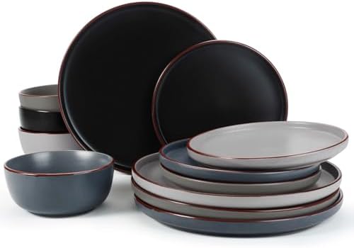 Famiware Mercury 12-Piece Stoneware Dinnerware Set, Multi-color