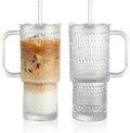 20 oz Glass Tumbler with Lid and Straw, Glass Iced Coffee Cups
