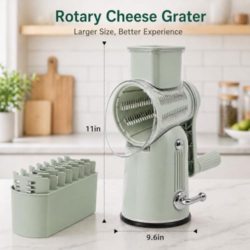 5-in-1 Rotary Cheese Grater with Hand Crank, Green