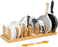 MinBoo Bamboo Expandable Pot Lid Organizer, Pot and Pan Organizer