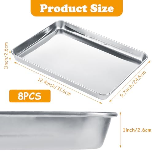 QTLCOHD 8 Pack 9 x 12 Inch Stainless Steel Quarter Baking Sheet Pans