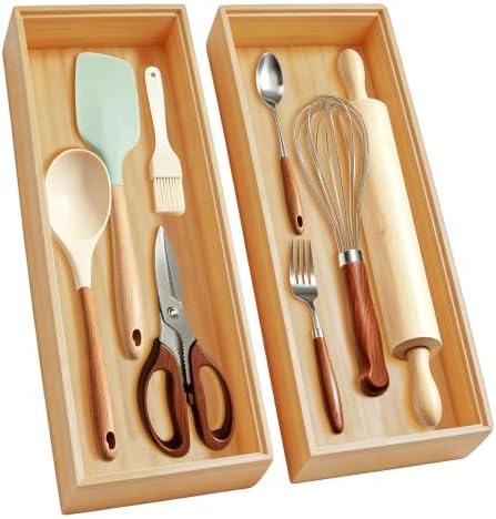 Bamboo Drawer Organizer Tray, 17" x 6", Stackable
