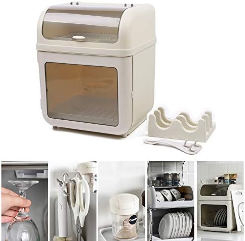 Covered Plastic Dish Drying Rack, Plastic Dustproof Drain Storage Box