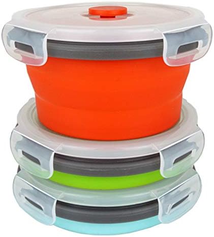 Ecomorning 3Piece Round Collapsible Lunch Container Silicone Food