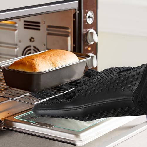 1 Pair Extra Long Silicone Oven Mitts, 19.7", Black