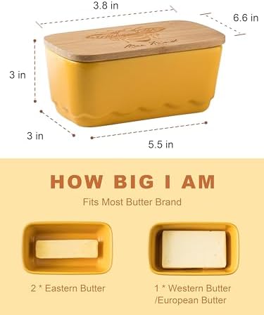 Covered Butter Dish with Lid for Countertop, Airtight Seal, Yellow