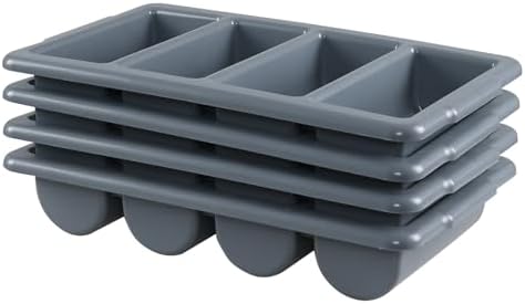 4 Pack Plastic Commercial Cutlery Bin, 4 Compartments