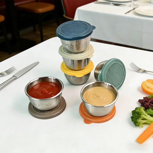 6 Pack Stainless Steel Condiment Cups With Lids