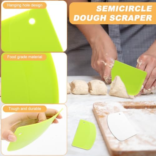 Bench Scraper Set 5pcs, Stainless Steel Dough Cutter w/Scale+Bowl