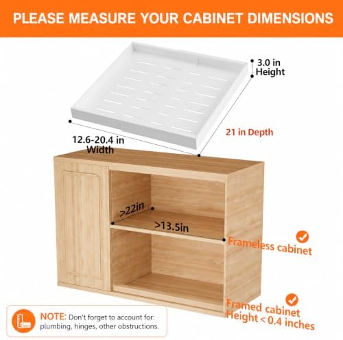 1 Pack Expandable Pull Out Cabinet Organizer,21" Deep,White