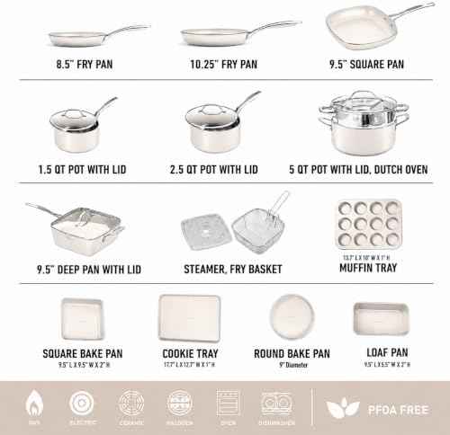 GRANITESTONE Ceraluxe 20 Pc Ceramic Cookware Set, Diamond Reinforced