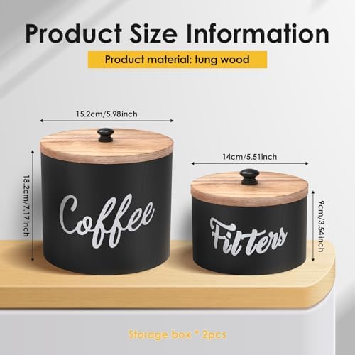 2 Pcs Wood Coffee Filter Holder, Coffee Storage Container Dispenser