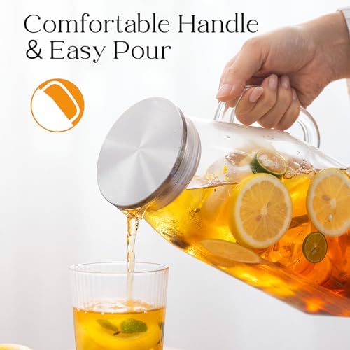 68 oz Glass Pitcher with Lid, Water Pitcher for Tea, Juice, Drink
