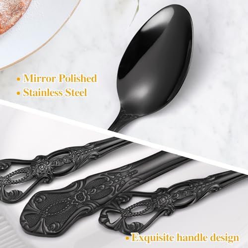 20 Pieces Black Gorgeous Retro Royal Silverware Set For 4,Stainless