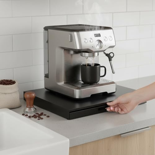 Microwave Stand with Pull-Out Shelf and Drawer, Black