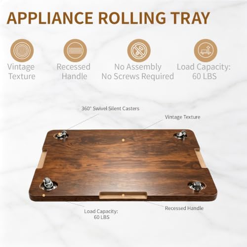 Wood Coffee Maker Appliance Slider Rolling Tray