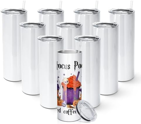 AGH 10 Pack Sublimation Tumblers Blank 20 OZ Straight Skinny Tumbler