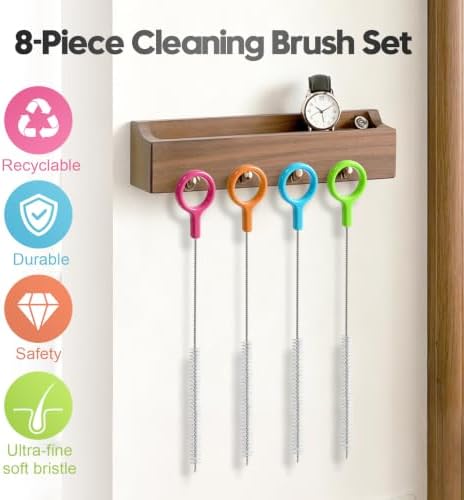AONEZ 8 Pcs Straw Cleaner Brush Set with Color Hanging Loop