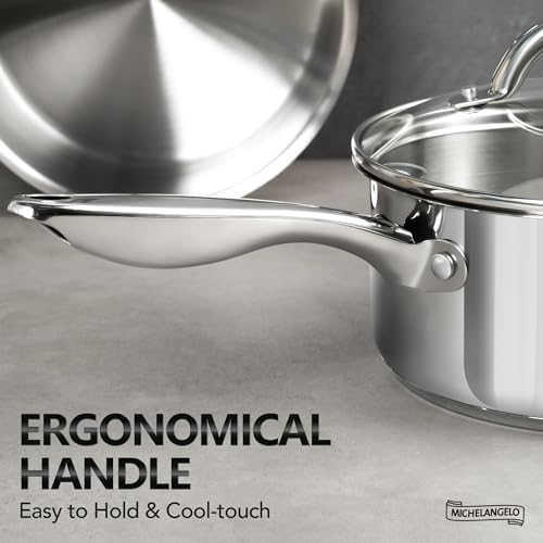 MICHELANGELO Saucepan Set 6pc, Triply Stainless Steel Sauce Pan with