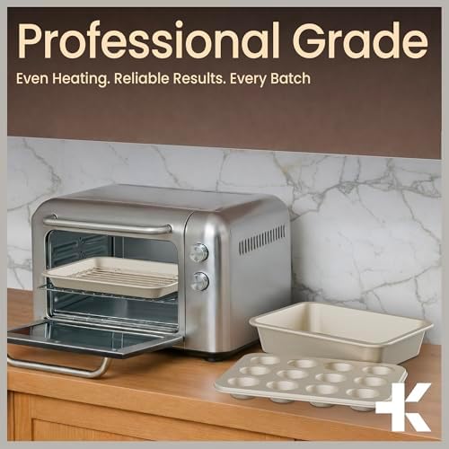 Bakken 4-Piece Bakeware Sets, Nonstick Carbon Steel Baking Sheet, Stackable Space-Saving Bakeware, Dishwasher Safe, Stain-resistant, PFOA, PFOS, & PTFE Free, Oven Safe Up To 450°F, White Marble