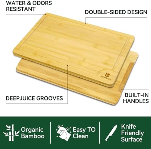 Bamboo Cutting Board Set of 3 Wooden Chopping Boards with Juice Groove