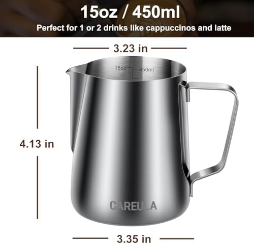 Milk Frothing Pitcher, 15oz Stainless Steel Milk Frother Cup Steaming