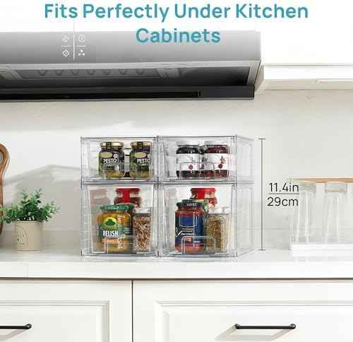 Vtopmart Clear Stackable Storage Drawers, 4 Pack