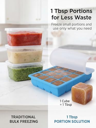6 Pack 1 Tbsp Silicone Freezer Molds with Lids, Garlic Freezer Tray