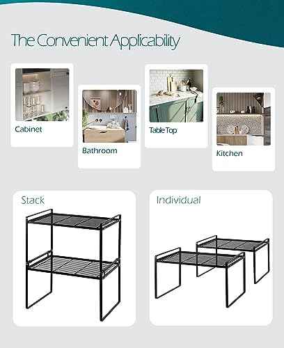 Shantton Cabinet Shelf Organizer, Pantry Shelf Rack, Black 16.1x10.6x9.5