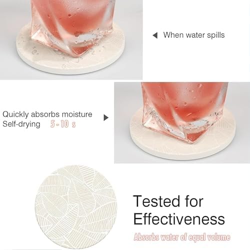 Absorbent Ceramic Leaf Coasters Set of 4 with Cork Back