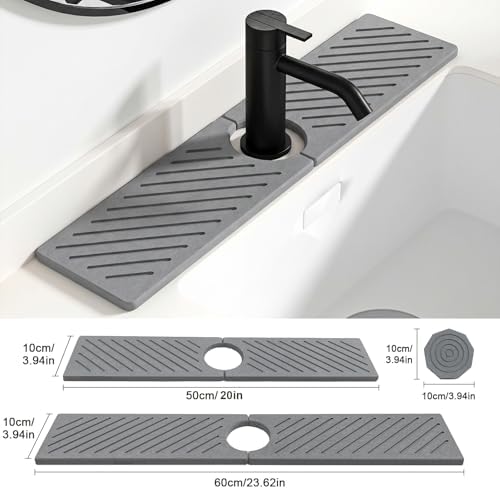 Stone Faucet Mat for Kitchen Sink, Dark Gray, 23.6" x 3.9"