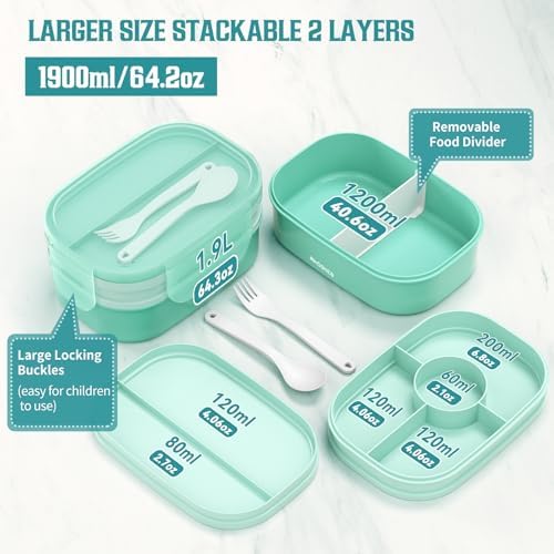 RIKDOKEN Bento Lunch Box, Stackable 2 Layers Containers with