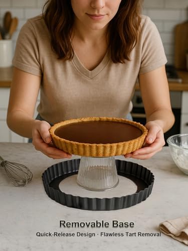 9 Inch Quiche Tart Pans with Pie Cake Server. Removable Bottom