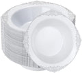 Bestluck 100 Pack White Plastic Bowls with Silver Relief Rim