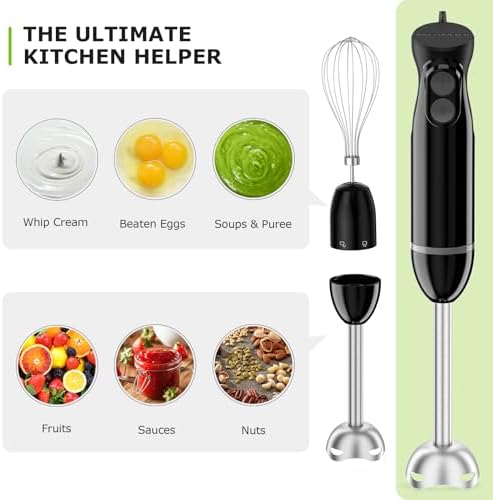 Bonsenkitchen 3-in-1 Immersion Blender Handheld with 2 Mixing Speed
