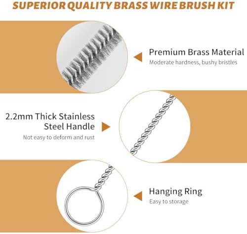 12-Pieces Brass Stainless Steel Wire Brush Set, 12" Long Wire Pipe