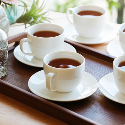 BTaT- Cappuccino Cups with Saucers 8 oz, Set of 12, White Porcelain