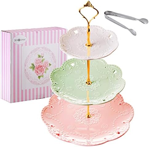 Jusalpha 3-Tier Multi Color Solid Ceramic Serving Stand (3 Color-Gold)